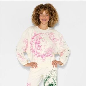 NWT Wicked x Katie Kime Good/Bad Graphic Pullover Sweatshirt in cream- S